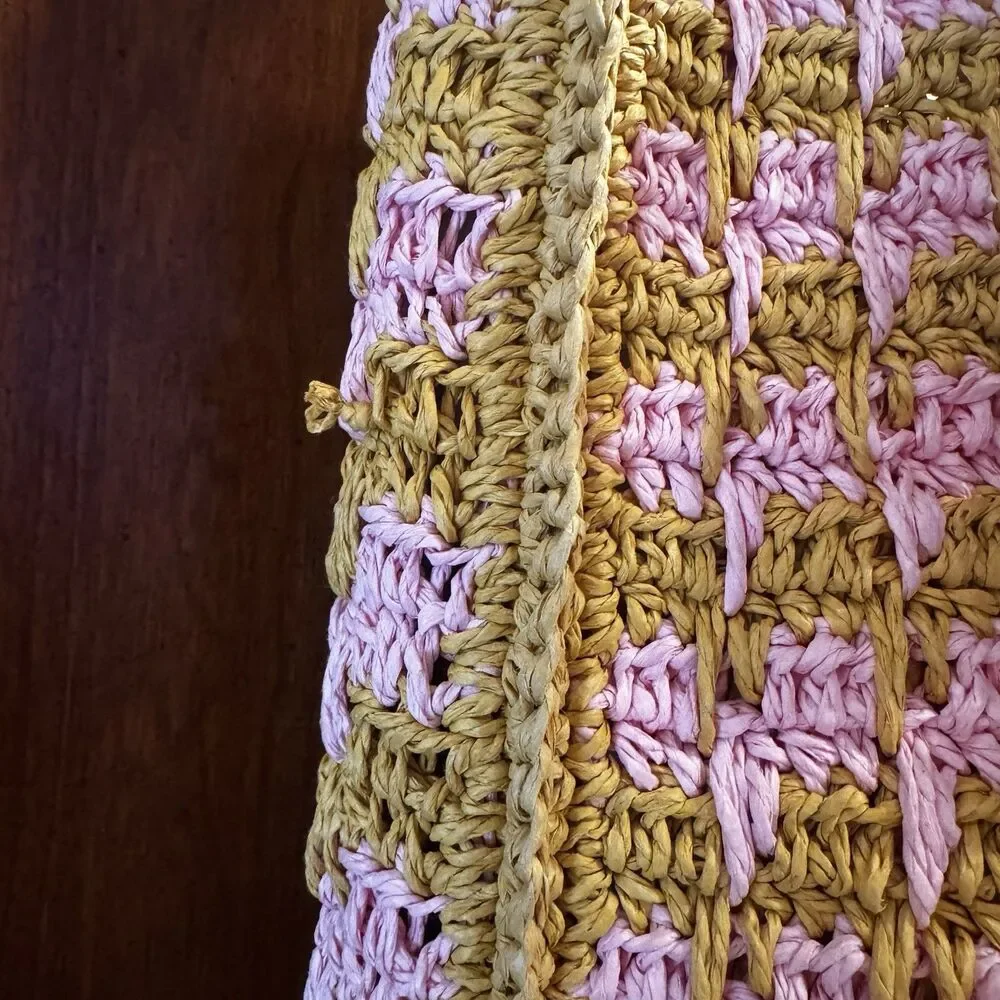 Tory Burch 165844 Straw Tote Pink Carnation Turmeric Raffia Bag NWT